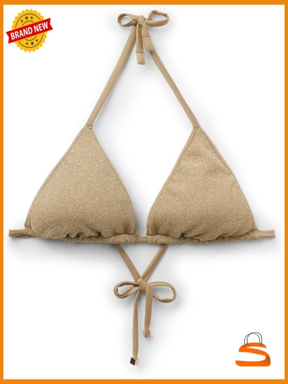 Small Triangle Bikini Top with Removable Padding, Metallic Lamé Fabric